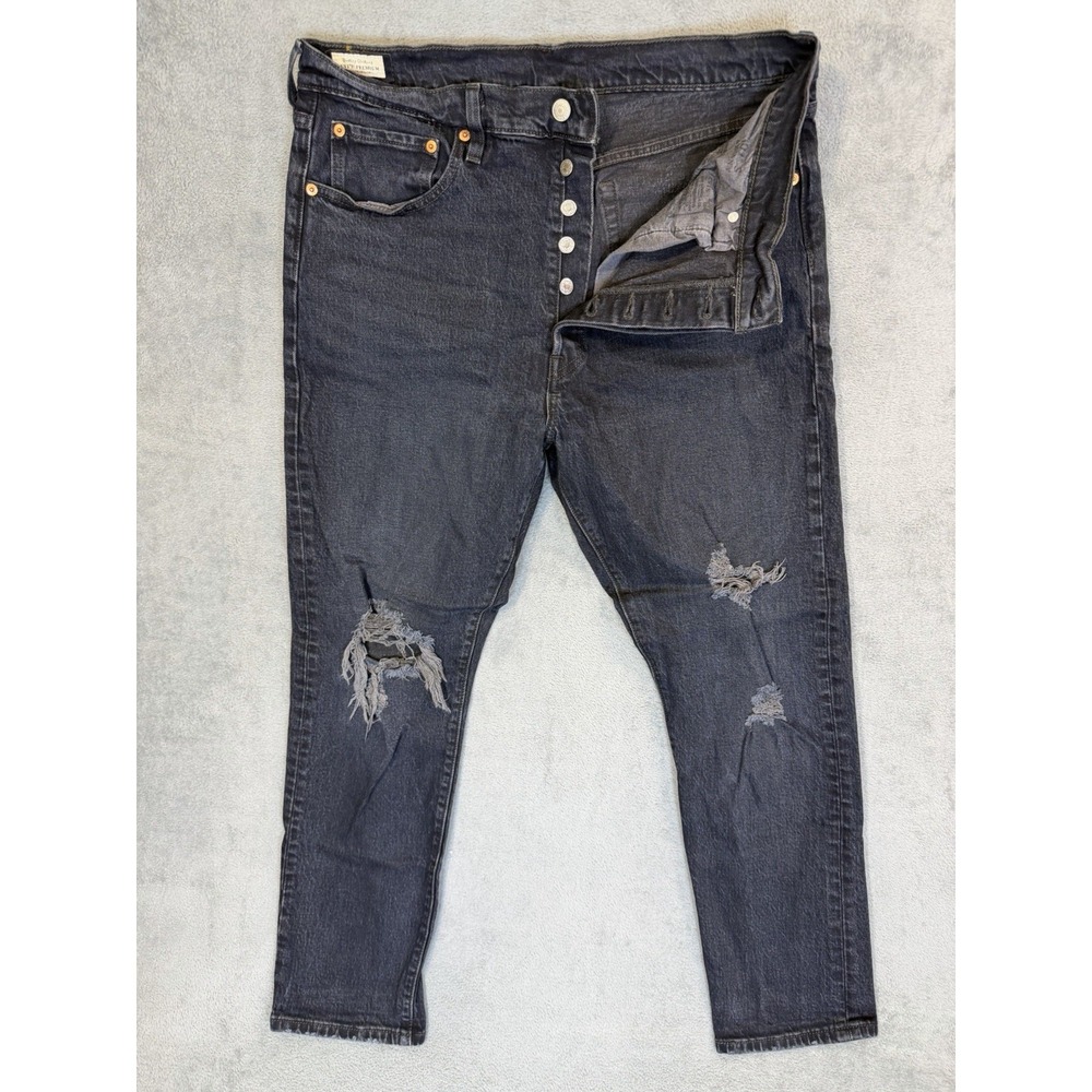 Levis Premium Jeans Mens 33x28 Black Straight Denim 501XX Button Fly Retro Big E